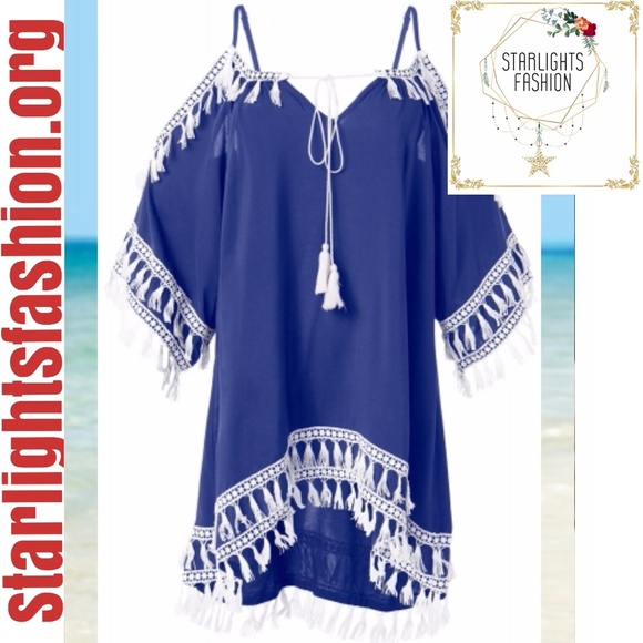 Blue Boho Tassel Tunic Cover up - Picture 3 of 6
